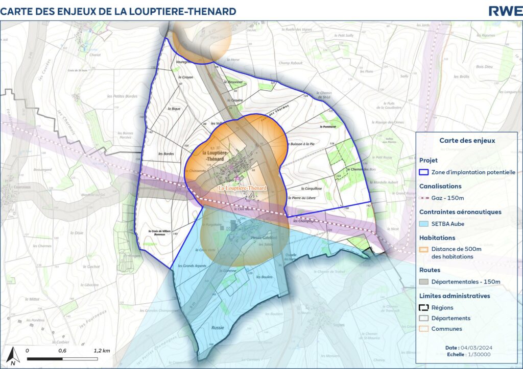 Carte des enjeux du projet éolien de la Louptière-Thénard